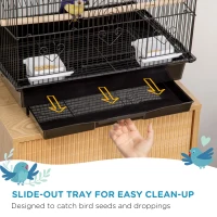 PawHut Metal Bird Cage with Plastic Swing Perch Food Container Tray Handle for Finch Canary Budgie 43.5 x 33 x 63 cm, Black(m-5)