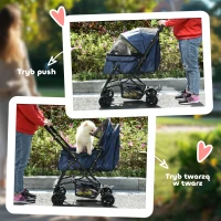 PawHut Hundebuggy składany, 1 kosz, 2 hamulce, zabezpieczenie, Niebieski(m-7)