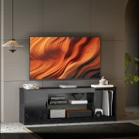 HOMCOM TV Stand Cabinet, Marble Effect TV Unit for up to 55" TVs with Glass Shelf and Storage Cabinet, Entertainment Unit for Living Room, Bedroom, Black(m-2)