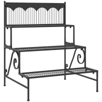 Outsunny Suporte para Plantas de 3 Níveis com Desenho em Escada Suporte para Vasos de Plantas para Interior e Exterior 73x66x85 cm Preto(m-1)
