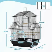 PawHut Cage à oiseaux design maison mangeoires perchoirs 3 portes plateau excrément amovible + poignée transport 50,5 x 41 x 63 cm noir(m-3)