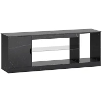 HOMCOM TV Stand Cabinet, Marble Effect TV Unit for up to 55" TVs with Glass Shelf and Storage Cabinet, Entertainment Unit for Living Room, Bedroom, Black(m-1)