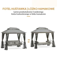 3-osobowa huśtawka z dachem Huśtawka ogrodowa Pawilon ścianki boczne funkcja odchylania(m-5)