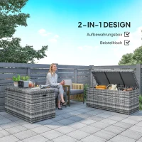 Outsunny Rattan Kussenbox 380L weerbestendig met Deksel Opbergbox UV-bestendig 130 x 61 x 65 cm Donkergrijs(m-7)