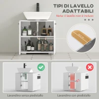 kleankin Mobile Sottolavabo in MDF con Armadietto a 2 Livelli con Ripiano Regolabile, 60x36.5x56 cm, Bianco(m-4)