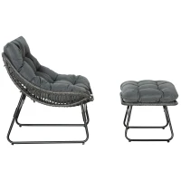 Outsunny Poltrona da Relax in Rattan con Sgabello per Giardino, Poltrona in Rattan da Esterno con Cuscino, in Acciaio e Poliestere, 69 x 76 x 70 cm, Grigio(m-3)
