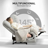 HOMCOM Poltrona de Massagem Poltrona Relax Elétrica com 4 Modos de Vibração Reclinação 145° Mesa 2 Bolsos Laterais 77x93x105 cm Cinza(m-5)