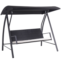 Outsunny Dondolo da Giardino in Polyrattan a 3 Posti con Tettuccio Apribile Regolabile, Cuscino di Seduta con Protezione Solare, Panca Sospesa con Portata Fino a 360 kg, 198 x 124 x 179 cm, Nero