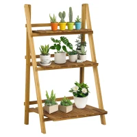 Outsunny Soporte para Plantas de Madera de 3 Niveles Estantería para Plantas Plegable Soporte para Macetas 60x37x93 cm Natural(m-10)