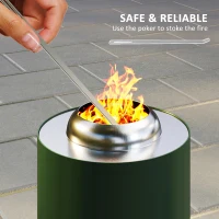 Outsunny Smokeless Fire Pit, 16 x 16 cm Stainless Steel Portable Wood Burning Firepit with Poker, Wood or Pellet Fuelled Tabletop Fire Pit for Garden Camping Bonfire Party, Green(m-6)