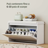 HOMCOM Panca Scarpiera con Ripiano Interno, in Legno e Tessuto Effetto Lino, 80x26x47.5 cm, Bianca e Beige(m-5)
