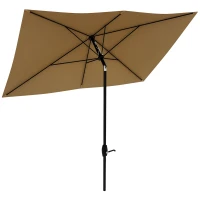 Outsunny 2 x 3(m) Garden Parasol Umbrella, Rectangular Outdoor Market Umbrella Sun Shade with Crank & Push Button Tilt, 6 Ribs, Aluminium Pole, Brown(m-10)