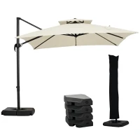 Outsunny Umbrelă de Grădină 2.7x2.7 m Reglabilă cu Bază și Husă Bej(m-1)
