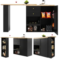 360° Swivelling Bar Table with 2 Drawers, Multi-Tiered Side Shelves, Storage Cabinet for Study, Living Room, 193L x 39W x 104H cm, Black(m-9)