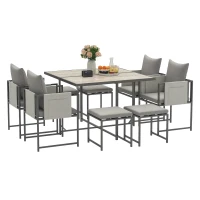 Outsunny Nine-Piece Steel Frame Garden Dining Set - Grey(m-10)