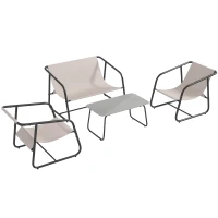 Outsunny Set de Mobilier de Gradina, Set de Conversatie Sofa din 4 Piese pentru Terasa cu Masa de Sticla, Alb-Crem(m-1)