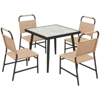 Outsunny Ensemble table carrée et 4 chaises de jardin, 5 pièces, plateau verre trempée, résine tressée effet rotin(m-10)