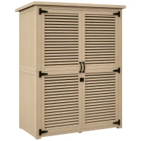 Outsunny Armário de Jardim de Madeira 0,83 m² 127x65x168 cm com 2 Portas de Persiana 2 Prateleiras 2 Alças e Telhado Impermeável Natural(m-10)