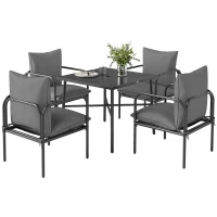 Outsunny Set da Giardino 5 Pezzi in Acciaio con 4 Sedie 58x58x66 cm e Tavolo 80x80x71 cm con Foro Centrale, Grigio(m-1)