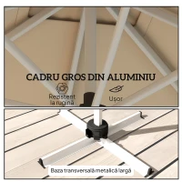 Outsunny Umbrelă Suspendată Înclinabilă cu Manivelă și Bază în Cruce, UPF50+, Kaki(m-8)