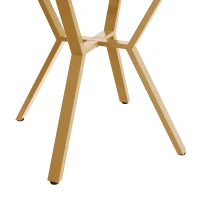 Round Dining Table with X-Shaped Metal Bracket, Marble Texture, Coffee Table for Various Interior Styles, 100L x 100W x 75H cm, Gold+White(m-11)