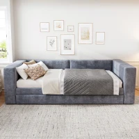 3FT Upholstered Single Bed with 2 Drawers, Side Compartments, Easy Assembly, Daybed Sofa Bed with Storage, 223.5L x 101W x 74.5H cm, Grey(m-6)