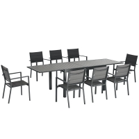 Outsunny Salon de jardin table extensible 135-270 cm en aluminium et textilène 6/10 personnes 8 chaises empilables gris