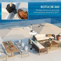 Outsunny Umbrelă Suspendată Înclinabilă cu Manivelă și Bază în Cruce, UPF50+, Kaki(m-7)