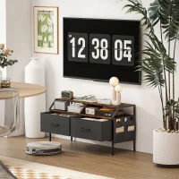 HOMCOM TV Stand Cabinet, TV Unit for 55-inch TVs with 2 Foldable Fabric Drawers, 5 Divided Side Pockets, Open Shelves, Console Table for Living Room, Bedroom, Entertainment Room, Rustic Brown(m-8)