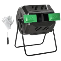 Outsunny Compostor de Tambor Giratório de 160L com Dupla Câmera e Ventilação para Resíduos Orgânicos 71x64x92 cm Preto e Verde(m-10)
