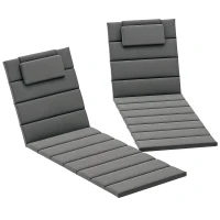 Outsunny Conjunto de 2 Almofadas para Espreguiçadeira Dobráveis 203x66x3 cm com Apoio para a Cabeça e Correias de Sujeição Cinza(m-10)