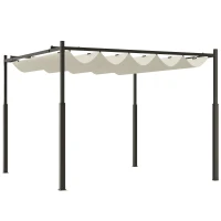 Outsunny Gazebo Pergola 3x3 m con Tettuccio Retrattile, 8 Viti e 8 Picchetti, in Poliestere 180g e Metallo, Bianco Crema(m-1)