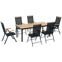 Outsunny Salon de jardin extérieur 6 personnes, cadre en aluminium, table 190 cm, 6 chaises pliables et inclinables, noir(m-10)