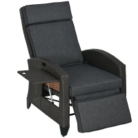 Outsunny Outdoor Recliner Chair with Adjustable Backrest and Footrest, Cushion, Side Tray, Dark Grey/Brown