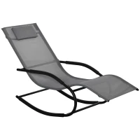 Outsunny Chaise longue à bascule rocking chair ergonomique avec tétière accoudoirs métal galvanisé textilène Gris(m-11)