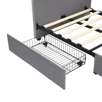 3FT Sofa Bed with 2 Drawers on Wheels, Light Strip, Charging Port, Upholstered Single Bed with Velvet Finish, 206L x 104W x 74H cm, Grey(m-12)