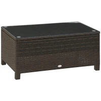 Outsunny Mesa de Centro Jardim de Vime Sintético Mesa de Apoio para Exterior com Vidro Temperado 85x50x39 cm Marrom(m-10)