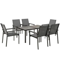 Outsunny Seven-Piece Metal Dining Set, with Glass-Top Table - Grey(m-1)