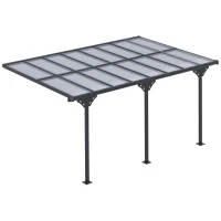 Outsunny Pergola adossée aluminium 4,5 x 3 m pergola jardin extérieur avec toit en polycarbonate résistant UV, gouttière intégrée, tonnelle de jardin pour terrasse patio véranda, gris(m-12)