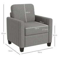 HOMCOM Modern Boxy Linen-Look Armchair - Light Grey(m-3)