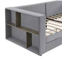 3FT Upholstered Single Bed with 2 Drawers, Side Compartments, Easy Assembly, Daybed Sofa Bed with Storage, 223.5L x 101W x 74.5H cm, Grey(m-11)