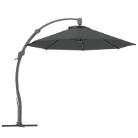 Outsunny 3(m) Garden Cantilever Parasol, Round Overhanging Umbrella with Crank Handle, Cross Base, Aluminium Frame and 360° Rotation, Banana Patio Umbrella for Outdoor Sun Shade, Grey(m-1)