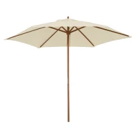 Outsunny Sombrilla Parasol de Madera 250x230 cm para Exterior con 6 Varillas Sistema de Polea Color Crema(m-10)