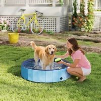 PawHut Piscina para Perros Grandes Plegable con Aspersor de PVC Antideslizante Resistente al Desgaste Ø120x30 cm Azul Claro(m-9)