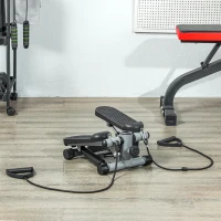 SPORTNOW Mini Step Máquina de Step Compacta com Bandas de Resistência Monitor LCD Pedais Antiderrapantes e Ajustáveis em Altura 41x30,5x18,5 cm Cinza(m-2)