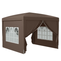 Outsunny 3 x 3 m Pop Up Gazebo, Wedding Party Canopy Tent Marquee with Carry Bag and Windows, Coffee