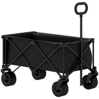 Outsunny Carrito de Jardín Plegable con Ruedas Grandes Todo Terreno y Mango Ajustable Carga 100 kg para Campaña Compra Negro(m-10)