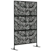 Outsunny Decorative Privacy Screen with Stand, 6.5FT Freestanding Metal Outdoor Divider, Decorative Privacy Panel with Expansion Screws for Garden Patio Pool Hot Tub, Willow Branch Style, Black(m-10)