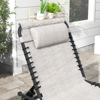 Outsunny Tumbona Plegable y Ajustable de 4 Posiciones Silla Reclinable de Jardín con Sistema de Cordones para Exterior Marco Acero 189x58x30 cm Crema(m-8)