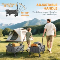 Outsunny 62L Festival Trolley on Wheels, Garden Folding Trolley Cart, 120kg Heavy Duty Collapsible Folding Wagon with Adjustable Handle and Carrying Bag for Beach, Camping, Festival, Grey(m-8)